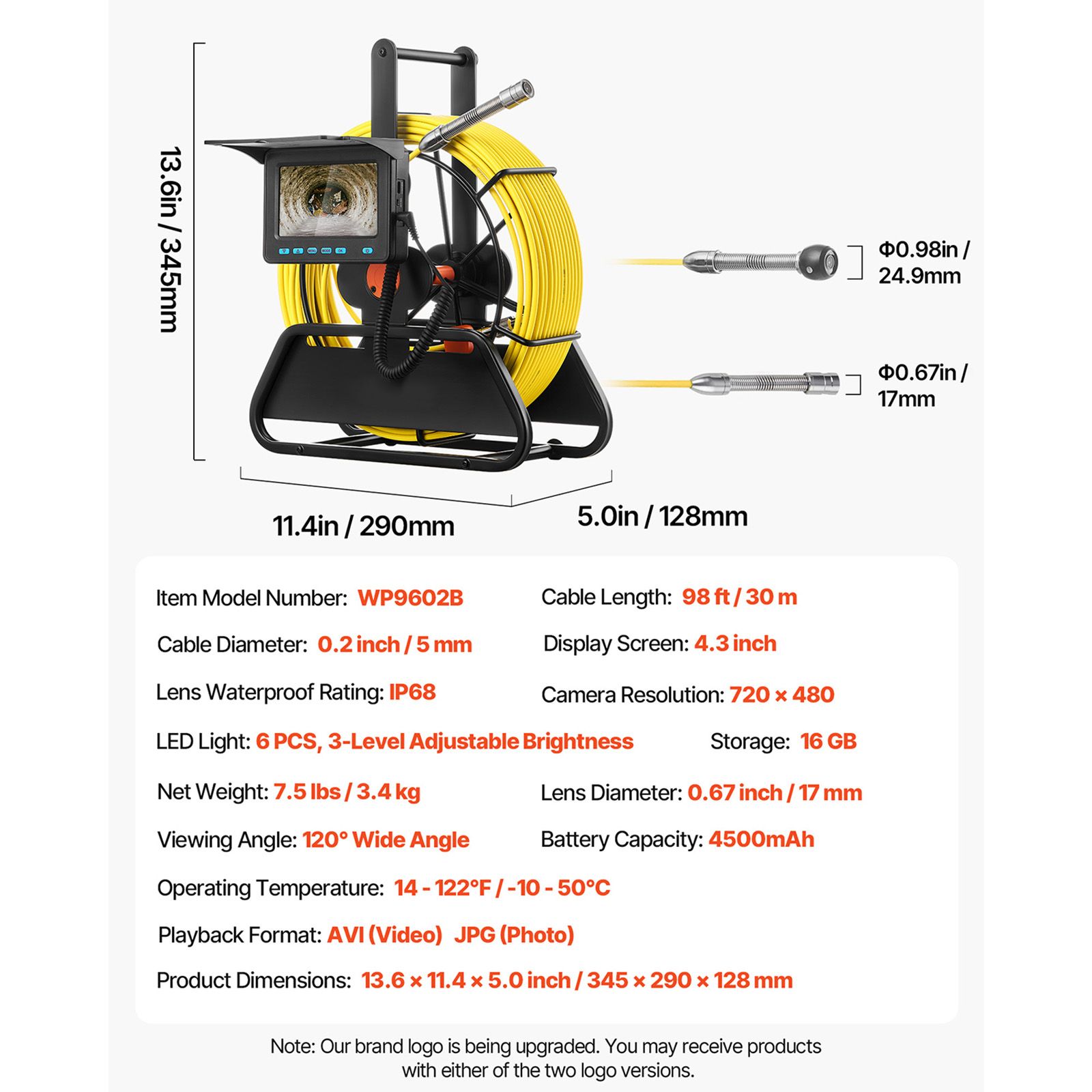 Plumbing Snake Drain - Telecamera per fognature, 30 m/98 piedi,